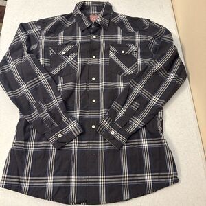 WRANGLER JEANS CO. RED Mens Large Snap Western Grey Plaid Shirt